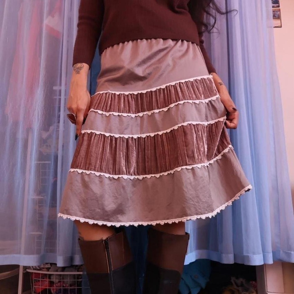 Tiered Velvet Midi Skirt